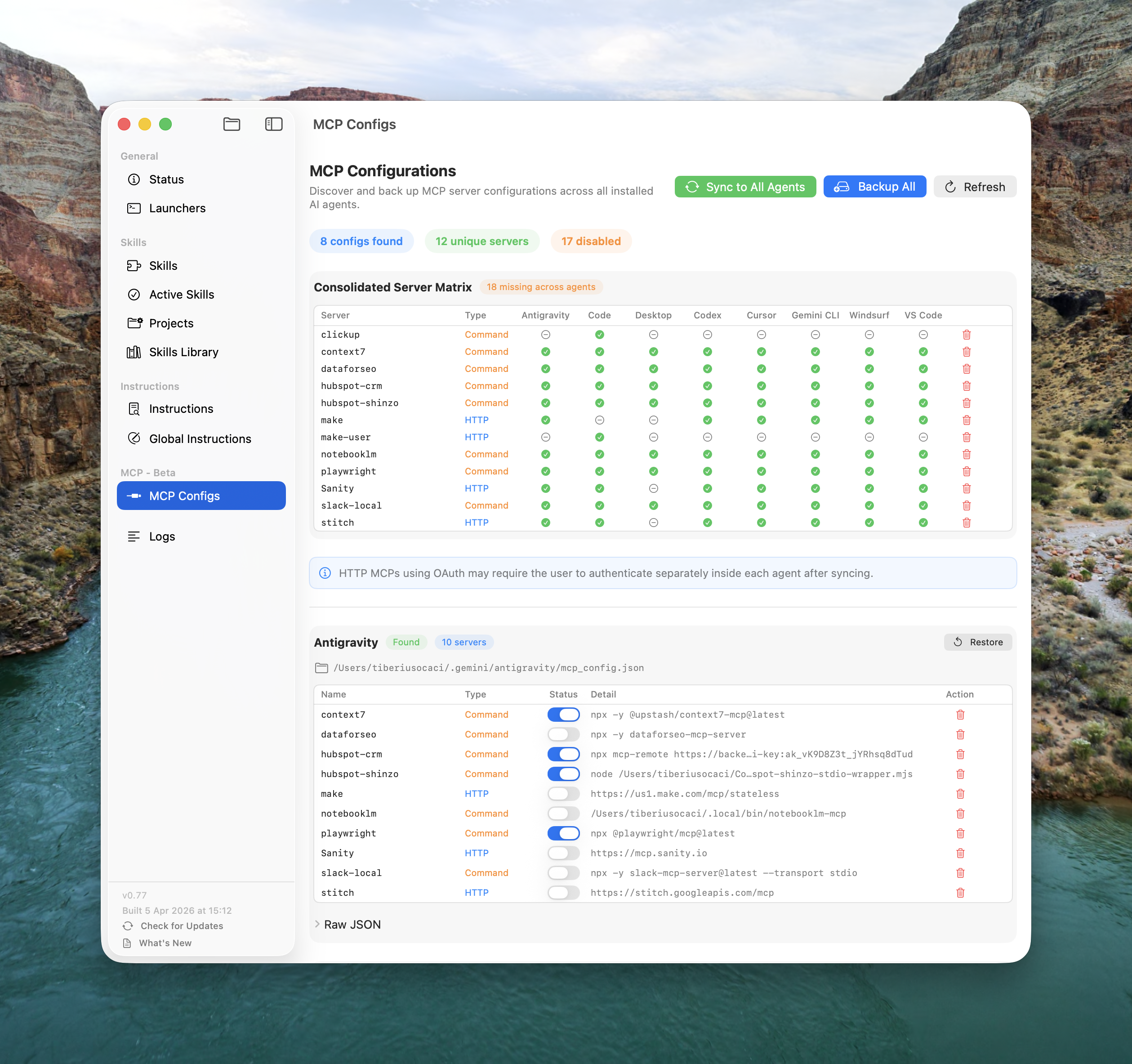 MCP Server Configuration Matrix